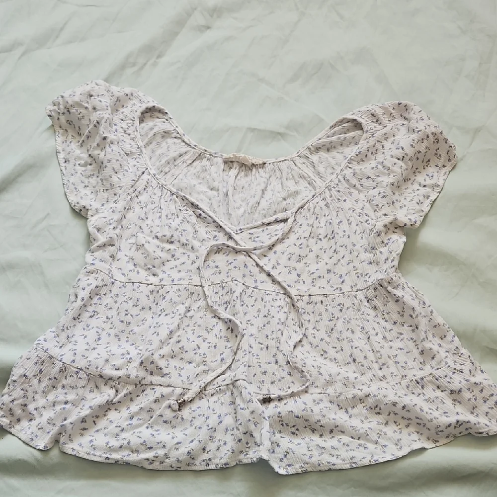 Hippie Rose White With Blue Floral Blouse, Size S